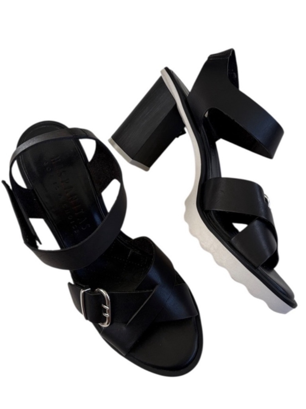 EUC HISPANITAS Leather Gigi Block Heel Sandals Black Size 9 - 9.5
